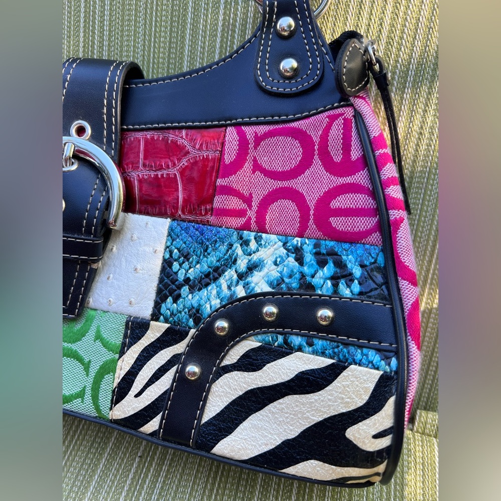 Multicolor Patchwork Shoulder Bag with Silver Hardware - Picture 7 of 15